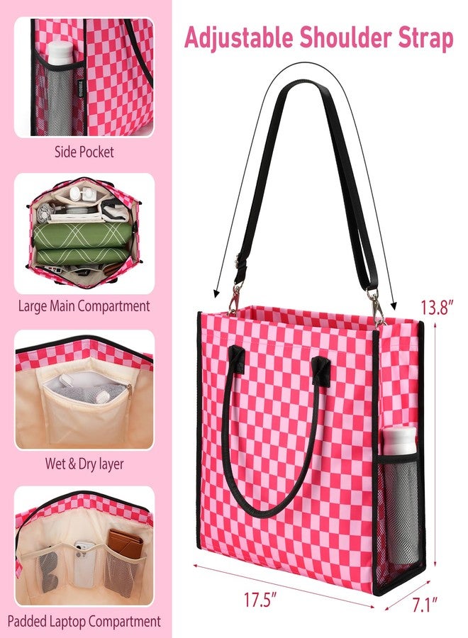 ZUBOND Tote Bags for Women 3 Pack, Large Waterproof Beach Bag for Womens Tote Bag with 2 Makeup Bags, Trendy Gingham Fashion Handbags Work Bag - Image 2